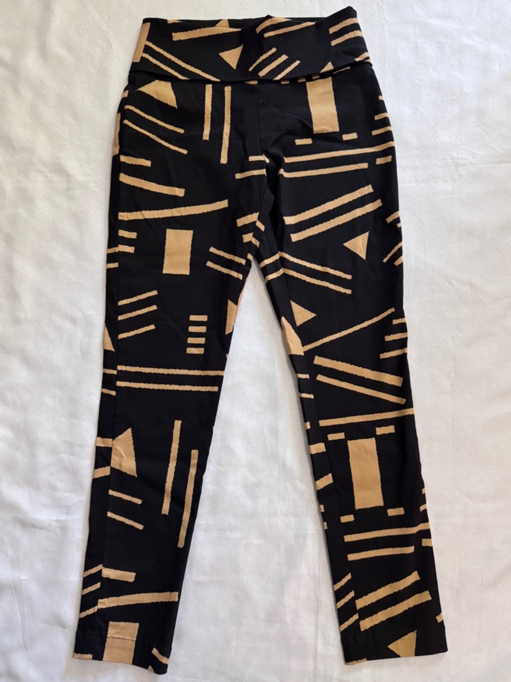 Bitte Kai Rand Stretch Foldover Pants Pull On Tan & Black Art To Wear Like New